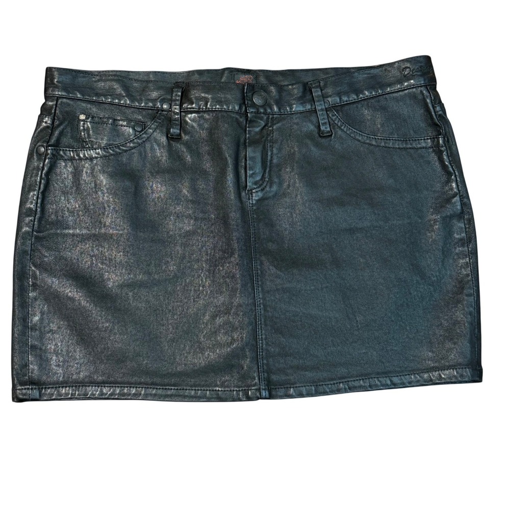 Goldsign Genuine Leather Mini Skirt Womens Size 30 Black Y2K Grunge Indie Sleaze